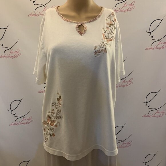 Bon Worth. Size LP. Embroidered Pullover. Short Sleeve. Cotton Blend. B82. - Picture 1 of 6